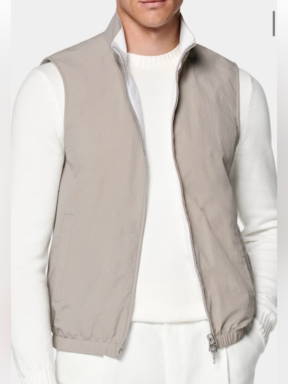 SUITSUPPLY Light Taupe Reversible Vest Dual Zip-Front Olmetex Technical Fabric M